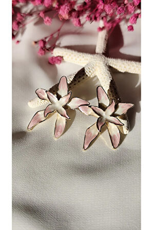 LOTUS ÇİÇEK METAL GOLD PEMBE KÜPE