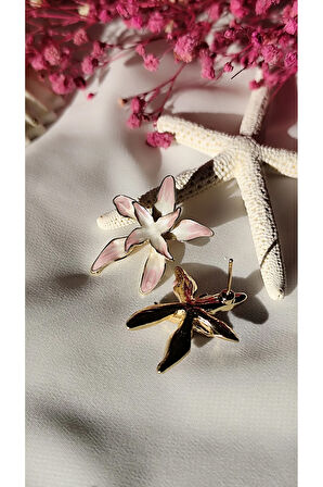 LOTUS ÇİÇEK METAL GOLD PEMBE KÜPE