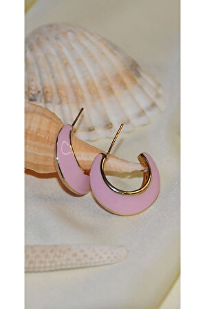 MİNELİ YARIM HALKA METAL GOLD PEMBE KÜPE