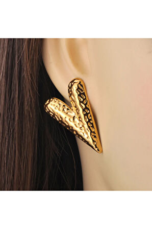 DİKEY SİVRİ KALP METAL GOLD KÜPE