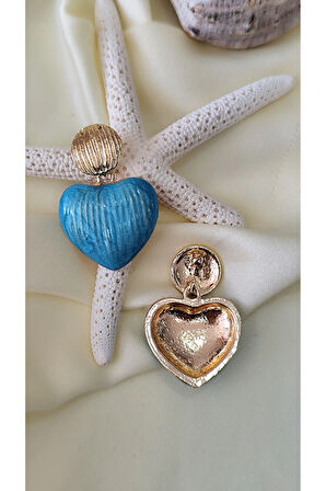 KALP MİDYE GOLD METAL MAVİ KÜPE