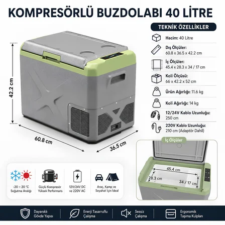 Icepeak IP-MADRID-300610 Madrid Kompresörlü Buzdolabı 40 Litre Gri Yeşil