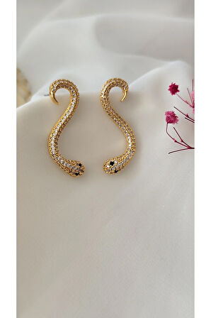 ZİRKON TAŞLI YILAN METAL GOLD KÜPE