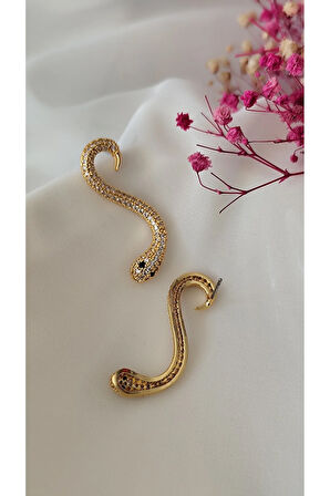 ZİRKON TAŞLI YILAN METAL GOLD KÜPE