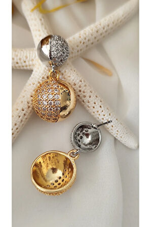 ZİRKON ÇİFT TOP METAL GOLD KÜPE