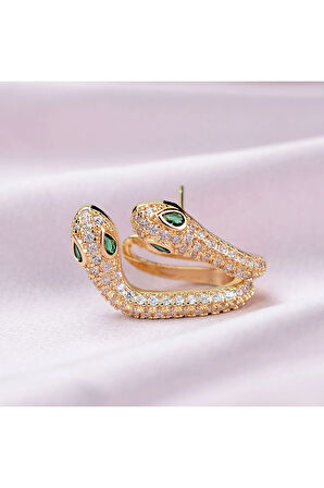 ZİRKON KÜÇÜK ÇİFT YILAN GOLD KÜPE