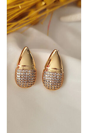 ZİRKON BÜYÜK DAMLA METAL GOLD KÜPE
