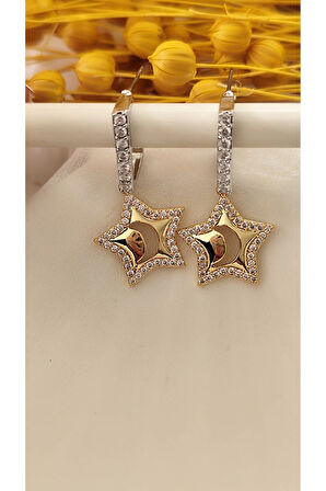 ZİRKON AY YILDIZ METAL GOLD KÜPE