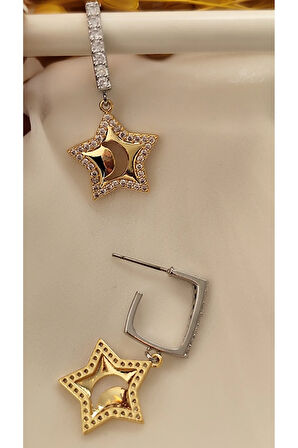 ZİRKON AY YILDIZ METAL GOLD KÜPE