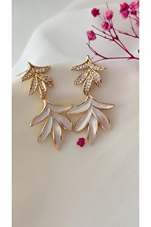 ZİRKON ÇİFT YAPRAK METAL GOLD KÜPE
