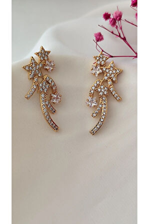 ZİRKON SARKIT METAL GOLD KÜPE