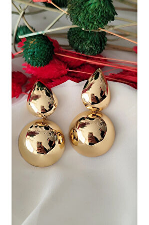 DAMLA İKİ PARÇA METAL GOLD KÜPE