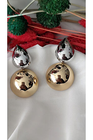 DAMLA İKİ PARÇA METAL GOLD SİLVER KÜPE