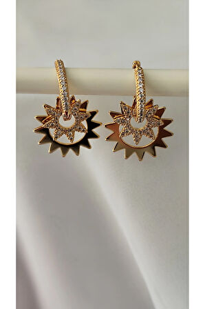 ZİRKON ÇİFT YILDIZ METAL GOLD KÜPE