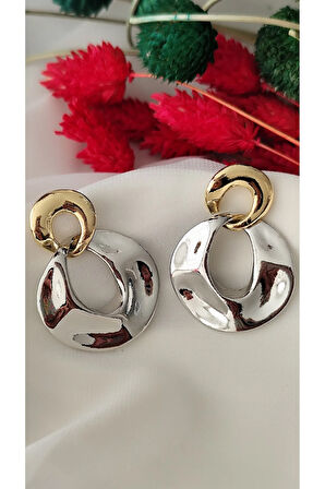 ÇİFT HALKA  METAL SİLVER GOLD KÜPE