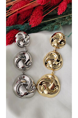 ÜÇLÜ GİRDAP HALKA METAL GOLD KÜPE