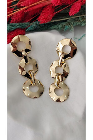 ÜÇLÜ GEÇMELİ HALKA METAL GOLD KÜPE