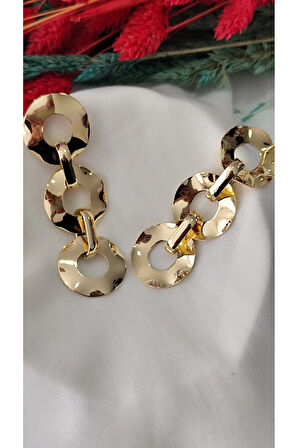 ÜÇLÜ GEÇMELİ HALKA METAL GOLD KÜPE