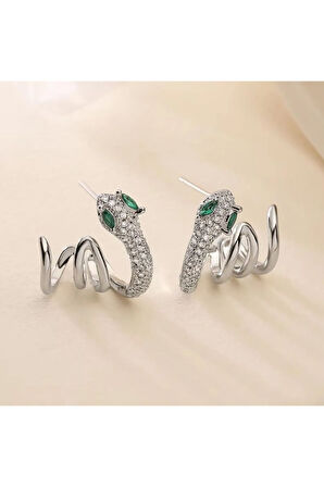ZİRKON DOLAMA YILAN METAL SİLVER KÜPE