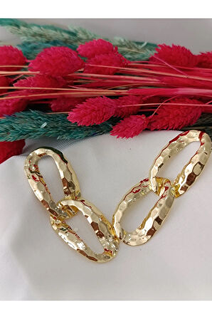 PRESS ÇİFT GEÇMELİ ZİNCİR METAL GOLD KÜPE
