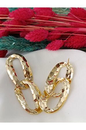 PRESS ÇİFT GEÇMELİ ZİNCİR METAL GOLD KÜPE