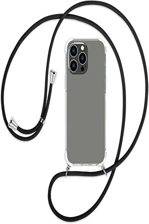 Apple Iphone 15 Pro Kılıf Boyun Omuz Askılı Ipli Şeffaf Silikon