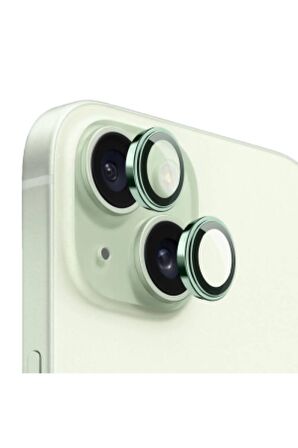 iPhone 15 Plus Hd Lens Koruyucu Yeşil Çerçeveli