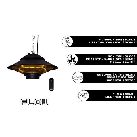 Flow IP44 1500W Sarkıt Isıtıcı Dış ve İç Mekan | Uzaktan Kumandalı