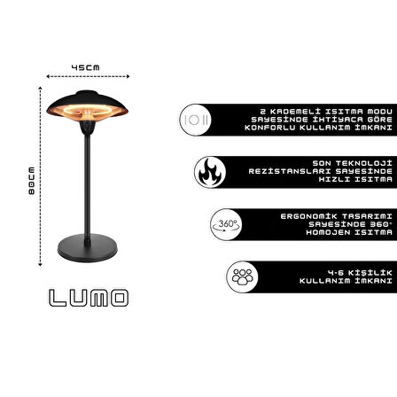 Notus Global Lumo Ayaklı Isıtıcı IP55 1500W Dış ve İç Mekan