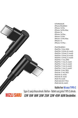 iPad Pro 11 inç 1-2-3-4 nesil M4 Şarj Kablosu Uzun 3 metre Type C to Type C Hızlı Şarj Kablosu