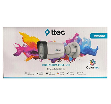 Ttec IPBP-2330M-M/SL-Lite 2mp 2.8mm Sabit Lens Dahili Sesli Gece Renkli IR Bullet IP Kamera Sadece PoE İle Çalışır