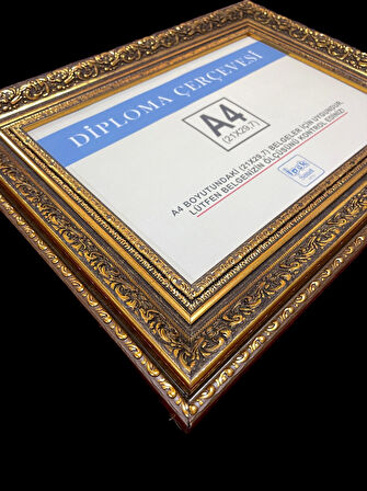 A4 Boyutunda Varaklı Motif Gold Renk Diploma ve Sertifika Çerçevesi