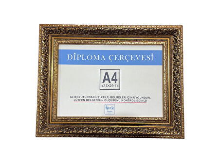 A4 Boyutunda Varaklı Motif Gold Renk Diploma ve Sertifika Çerçevesi
