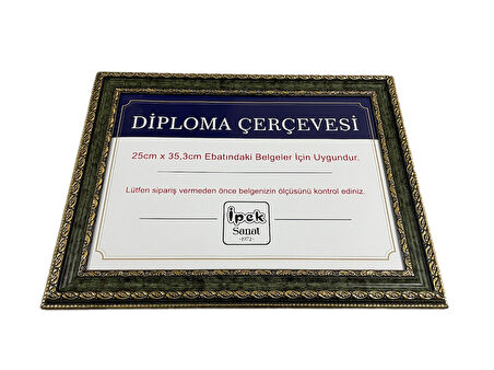 25X35 BOYUTUNDA DİPLOMA VE SERTİFİKA ÇERÇEVESİ YEŞİL RENK - HAKİKİ CAMLI ÜRÜN