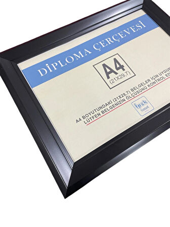 A4 Boyutunda Gerçek Camlı Diploma ve Sertifika Çerçevesi - Siyah Renkli