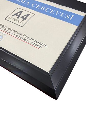 A4 Boyutunda Gerçek Camlı Diploma ve Sertifika Çerçevesi - Siyah Renkli