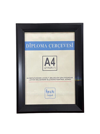 A4 Boyutunda Gerçek Camlı Diploma ve Sertifika Çerçevesi - Siyah Renkli