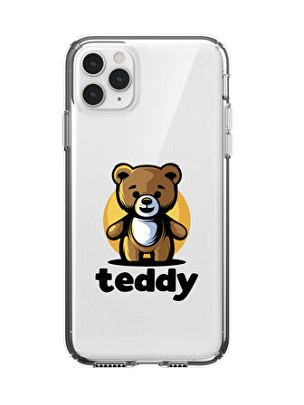 iPhone 11 Pro Max Teddy Desenli Premium Şeffaf Silikon Kılıf