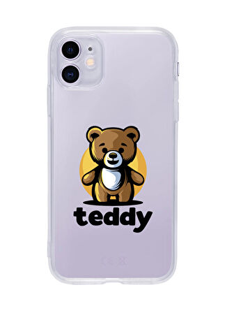 iPhone 11 Teddy Desenli Premium Şeffaf Silikon Kılıf