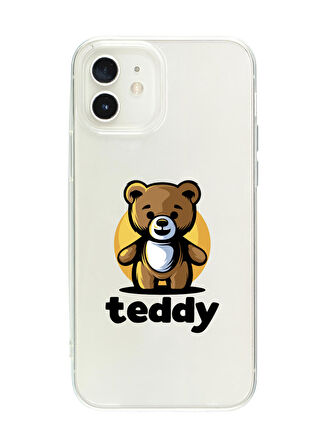 iPhone 12 Mini Teddy Desenli Premium Şeffaf Silikon Kılıf