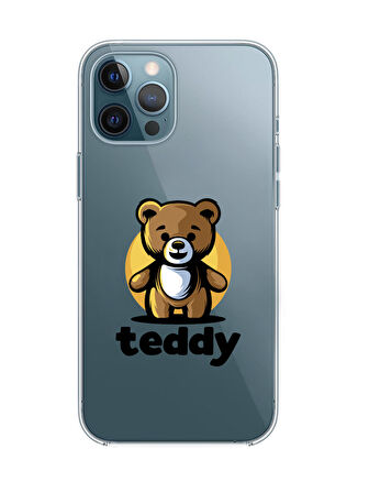 iPhone 12 Pro Teddy Desenli Premium Şeffaf Silikon Kılıf