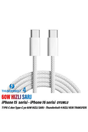 iPhone 16-16 Plus  16 Pro-16 Pro Max Type-C Şarj Kablosu Thunderbolt 4 (USB-C) HIZLI 60W