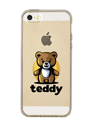 iPhone 5 Teddy Desenli Premium Şeffaf Silikon Kılıf