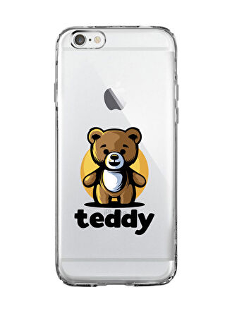 iPhone 6 Teddy Desenli Premium Şeffaf Silikon Kılıf