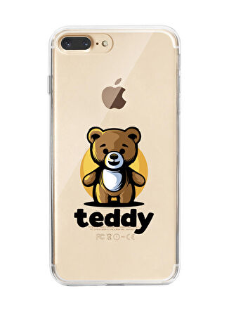 iPhone 8 Plus Teddy Desenli Premium Şeffaf Silikon Kılıf
