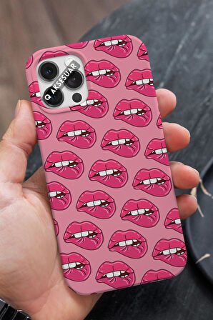 İphone 16 Uyumlu Dudak Tasarımlı Şeker Pembe Premium Telefon Kılıfı