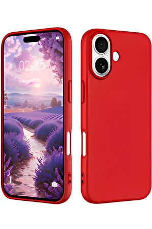 İphone 16 Uyumlu Içi Kadife Silikon Lansman Kılıf Yumuşak Doku Hissi Kapak - Kırmızı