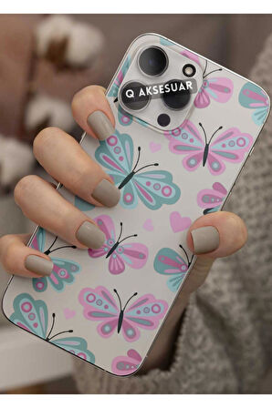 İphone 17 Pro Max Uyumlu Renkli Kelebek Tasarımlı Şeffaf Telefon Kılıfı Kapak Case