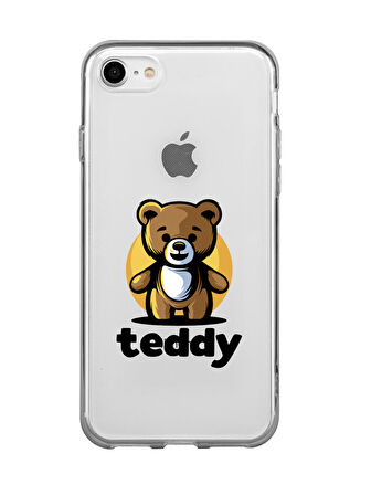 iPhone SE Teddy Desenli Premium Şeffaf Silikon Kılıf