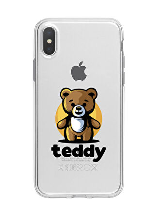 iPhone X Teddy Desenli Premium Şeffaf Silikon Kılıf